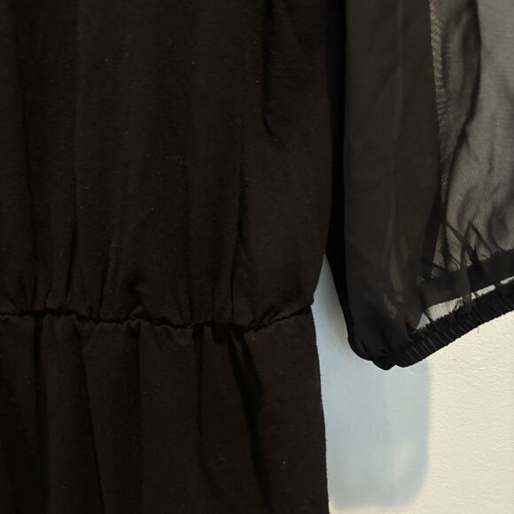 Chico’s Tunic Top Women Large (2) Black Ruffle Tiered Chiffon Elastic Waist - Picture 8 of 13